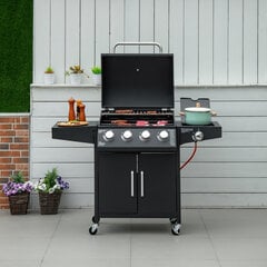 Outsunny gaasigrill BBQ 3 põletiga iga 3 kw mobiilne grillimisvanker 4 ratastega grillvõrk külgmised lauad rõhu reduktori voolikud 132.4cm x 55cm x 109cm hind ja info | Grillid | kaup24.ee