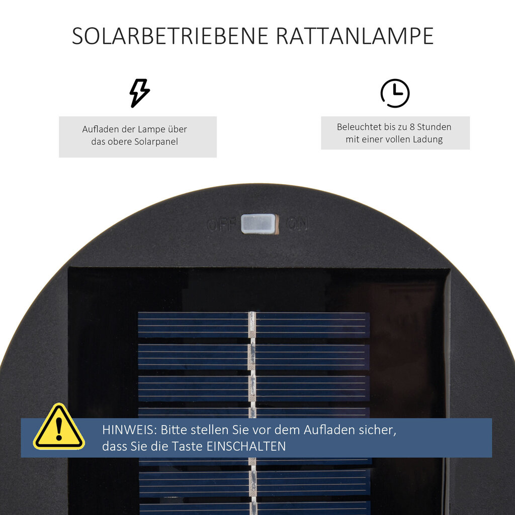 Outsunny päikeselamp, aialamp, rotangist päikesevalgusti, automaatne LED, pruun, 21,5 x 21,5 x 61 cm цена и информация | Aia- ja õuevalgustid | kaup24.ee