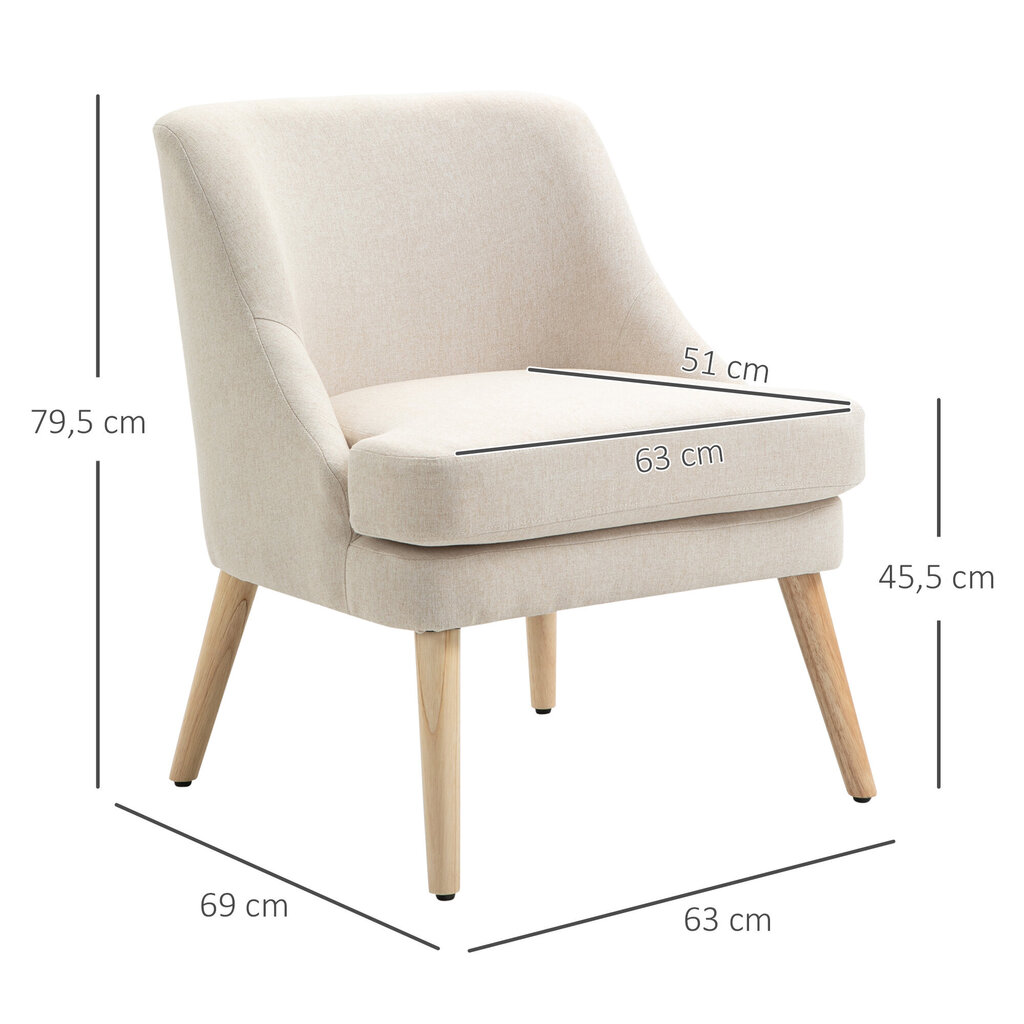 HOMCOM Söögitooli Modernne käetoega köögitool, linase puudutusega polsterdatud tool, puit, valge, 63x69x79,5 cm hind ja info | Tugitoolid ja tugitoolvoodid | kaup24.ee