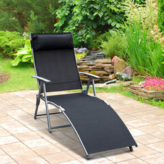 Outsunny Sun Lounger Beach Lounger Garden Lounger Relax Lounger kokkupandav koos pehmendusega Beach Metal+Fabric Black 137 x 63.5 x 100.5 cm hind ja info | Päevitustoolid | kaup24.ee