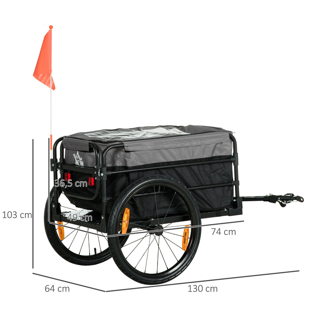 HOMCOM 2-in-1 jalgrattahaagis Lastihaagis Transpordi haagis jalgrattale 20-tollise õhkrehviga 40 kg kandevõime 130 x 64 x 64/103 cm цена и информация | Jalgrattakärud | kaup24.ee