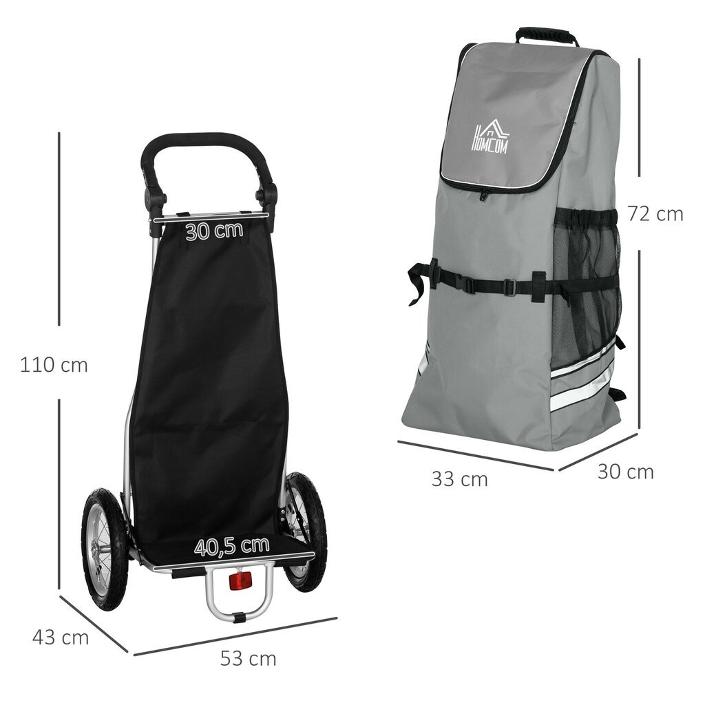 HOMCOM kaubavanker ja ostukäru 2 in 1 Jalgrattahaagisele, ühendusklambritega, 24,3kg, 55L, alumiinium+Oxford, hall+hõbe, 53x43x110cm hind ja info | Jalgrattakärud | kaup24.ee