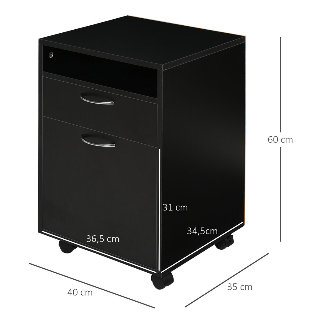 HOMCOM Mobiilne pjedestaaliga praktiline musta värvi toimikukapp, 40x35x60cm, sahtliga kontorisse ja kodukontorisse hind ja info | Elutoa väikesed kapid | kaup24.ee