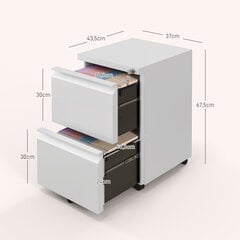 Vinsetto teisaldatav pjedestaaliga kabinetkapp 2 sahtlit kontoripjedestaal lukustatav pjedestaaliga kontorikapp A4 formaadis teras valge 37x43,5x67,5cm hind ja info | Elutoa väikesed kapid | kaup24.ee