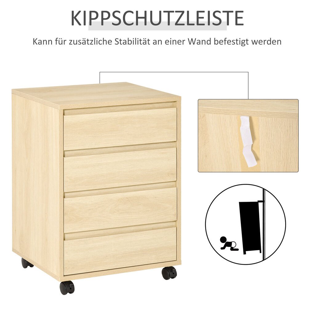 HOMCOM Rullkonteiner Arhiivikapp Kontorikapp 4 sahtliga Hoiukapp Hoiukapp Hoiukapp Looduslik 46 x 40 x 65 cm цена и информация | Elutoa väikesed kapid | kaup24.ee