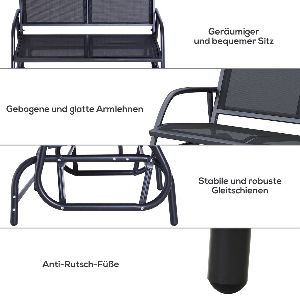 Outsunny kiiktool 2-kohaline aiapink aia kiikepink pargipink metallist aiamööbel must 120 x 70 x 88 cm цена и информация | Aiapingid | kaup24.ee