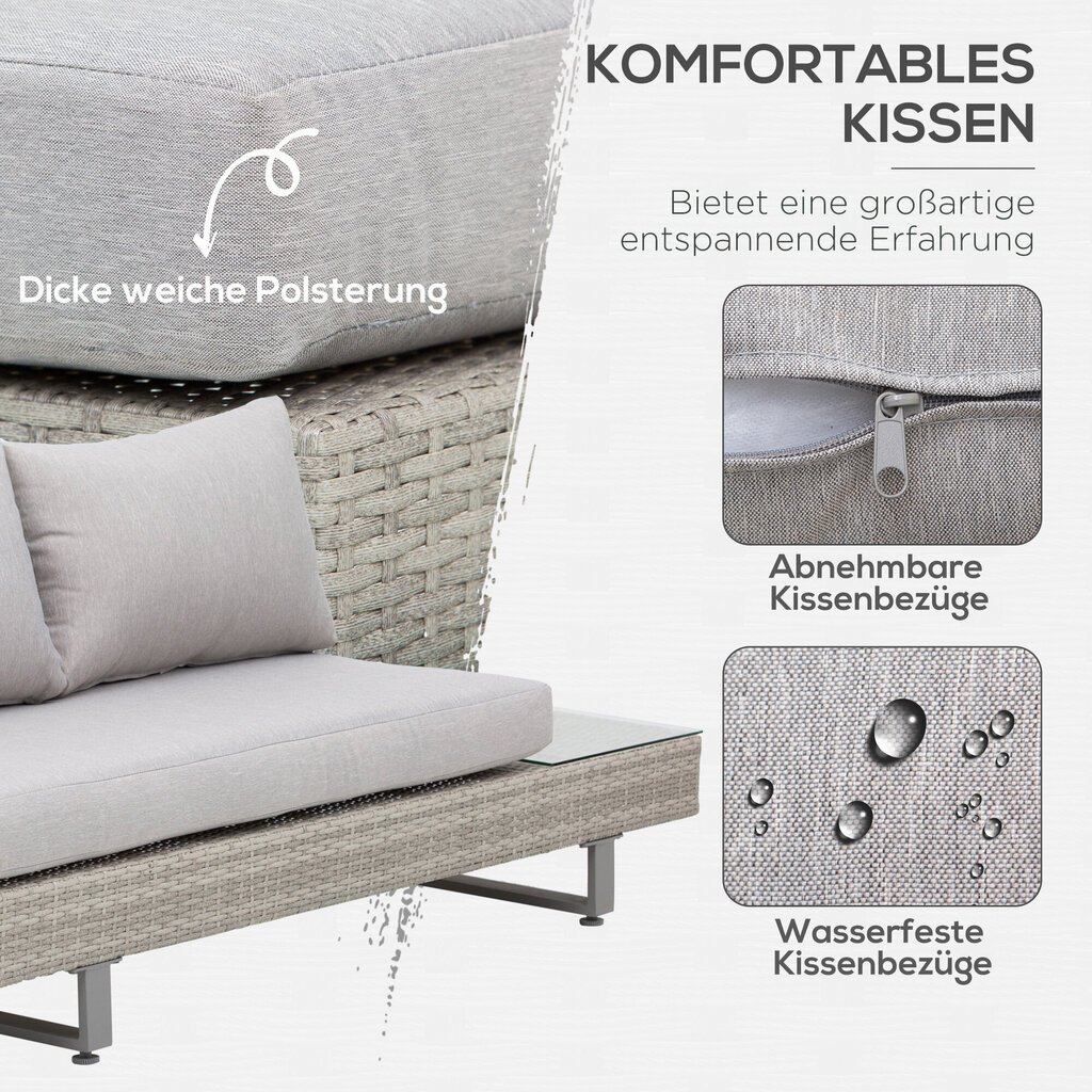 Outsunny Polyrattan Lounge Set 3-osaline kohvilaud Küljelaud Ilmastikukindel Hall + Pruun цена и информация | Aiamööbli komplektid | kaup24.ee