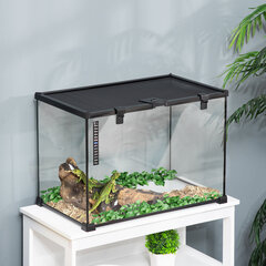 PawHut terraarium roomajate jaoks Roomajate söötmiskast klaasist terraarium kahepaiksed arahnoidid koos termomeetriga roomajate kasvatuskast metallist 50 x 30 x 35 cm hind ja info | Transportkorvid, puurid | kaup24.ee