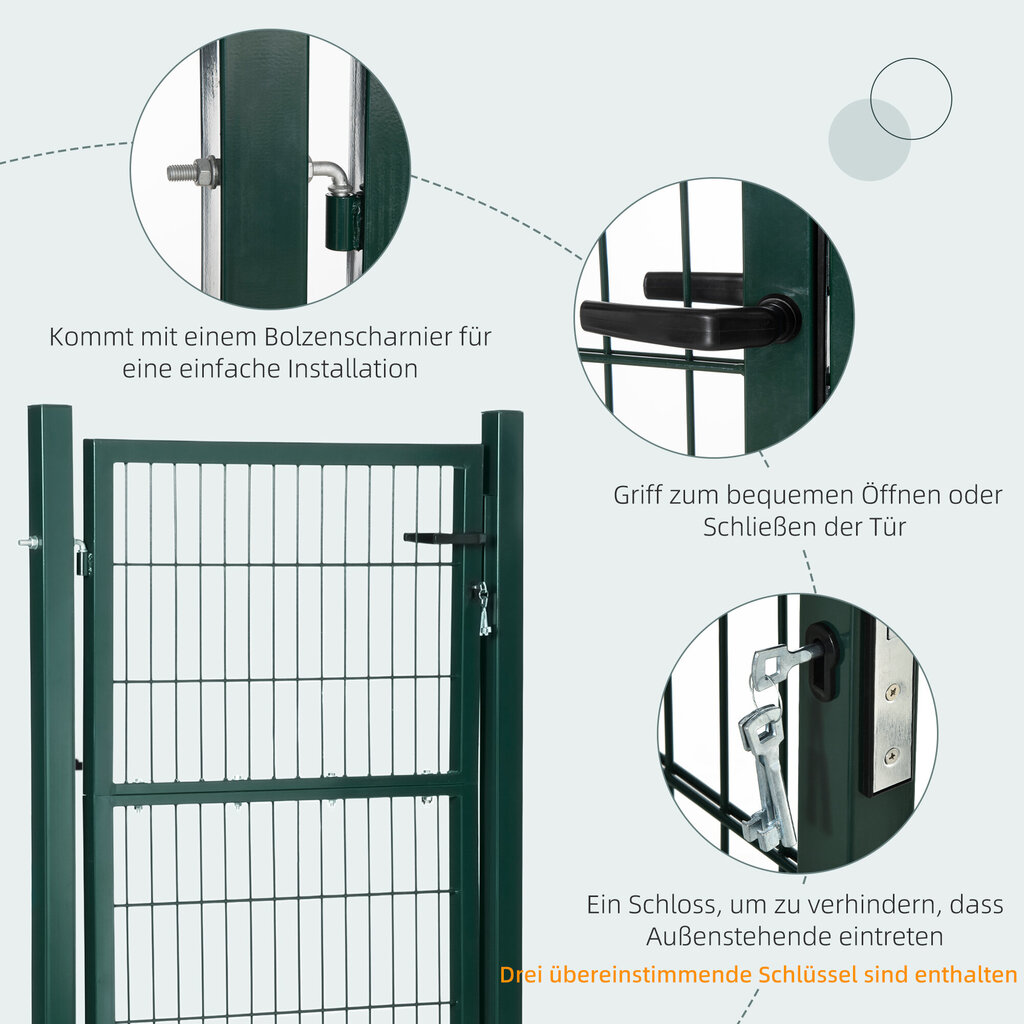 HOMCOM Aiavärav Aiavärav Terasest aiavärav Käepidemega õuevärav Lukk ja võtmed 97 x 170 cm Roheline цена и информация | Kuurid ja aiamajad | kaup24.ee