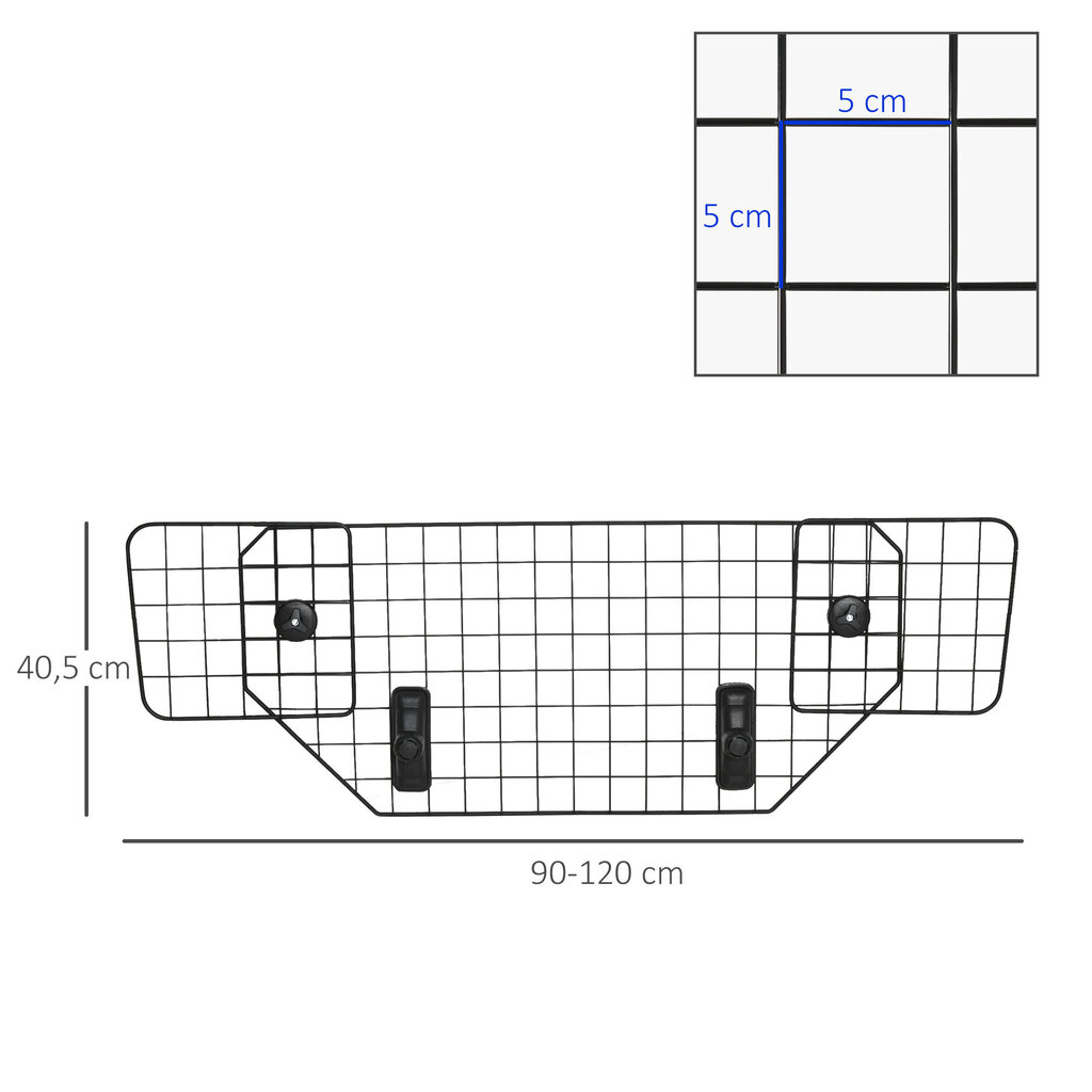 PawHut koerakaitse universaalne auto pagasiruumi kaitse, reguleeritav koerakaitse eraldaja, metallist must, (90-120)x40,5cm цена и информация | Transportkorvid, puurid | kaup24.ee