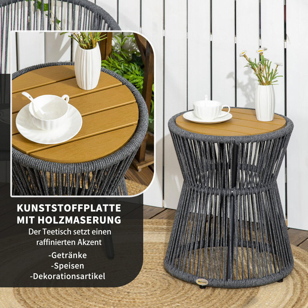 Outsunny aia laud bistro laud kohvilaud plastikust lauaplaadiga, reguleeritavate jalgadega, terrassile, tumehall+looduslik цена и информация | Aiamööbli komplektid | kaup24.ee