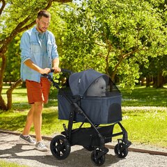 PawHut dog buggy 2 в 1 сумка для перевозки коляски, складная коляска для кошек, будка для собак, коляска для кошек с сетчатым окном, до 10 кг, Oxford, темно-синий цена и информация | Переноски, сумки | kaup24.ee