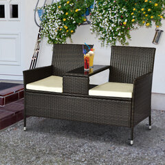 Outsunny Polyrattan Bench 2-Seater Table Garden Bench Steel Frame Brown W133xD63xH84cm цена и информация | Скамейки | kaup24.ee