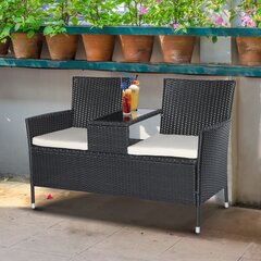 Outsunny Polyrattan Garden Bench Garden Sofa Bench with Table 2-Seater Steel Black W133 x D63 x H84cm цена и информация | Комплекты уличной мебели | kaup24.ee