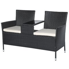 Outsunny Polyrattan Garden Bench Garden Sofa Bench with Table 2-Seater Steel Black W133 x D63 x H84cm цена и информация | Комплекты уличной мебели | kaup24.ee