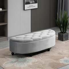 HOMCOM Pink Storage Stool Storage Box Footstock Velvet-Touch Rubberwood Grey magamistuba hind ja info | Kott-toolid, tumbad, järid | kaup24.ee