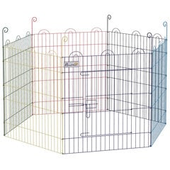 PawHut kutsikate mänguväljak kutsikate jooksuaias, 6 tk 60 cm kutsikate tara, DIY mänguväljak, vabapidamispiirde uksega, metallist, värviline hind ja info | Transportkorvid, puurid | kaup24.ee