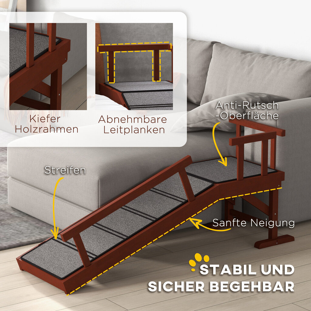 PawHut koeraramp lemmikloomade kaldtee eemaldatava rambiga, libisemisvastane saaparamp, koeratõstuk kuni 30 kg, 125 x 40 x 56 cm, hall | Aosom hind ja info | Transportkorvid, puurid | kaup24.ee