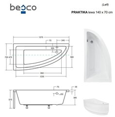 Ванна Besco Praktika с отделкой, 140x70 см, левосторонняя цена и информация | Ванны | kaup24.ee