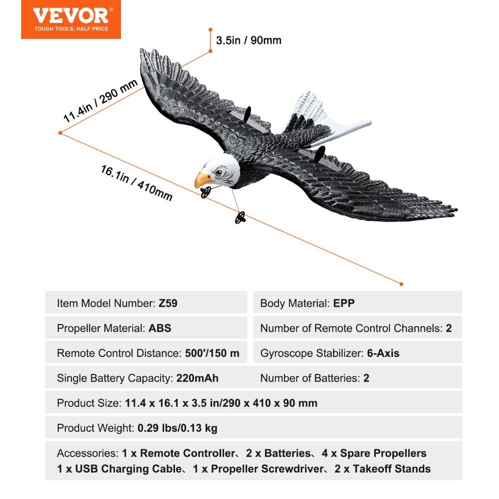 RC biomimeetiline kotka mänguasi Vevor, 2,4 GHz, 3D / 6G režiim цена и информация | Poiste mänguasjad | kaup24.ee