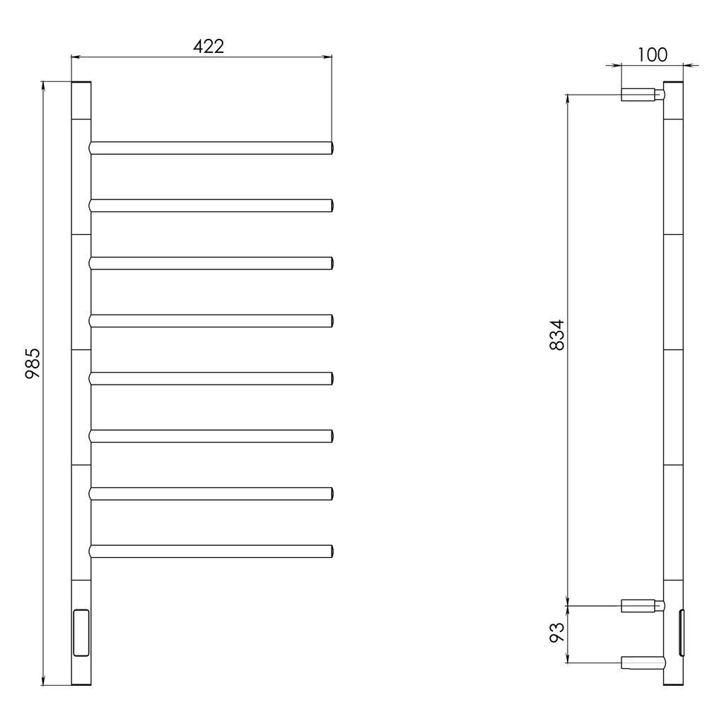 Elektriline käterätikuivati TELVEL Ti F8 Black, 43х100 cm, 115 W цена и информация | Vannitoa radiaatorid ja käterätikuivatid | kaup24.ee