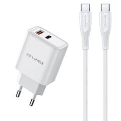 Сетевая зарядка Awei PD81C-EU USB-A/USB-C + USB-C to USB-C cable белая цена и информация | Зарядные устройства для телефонов | kaup24.ee