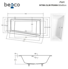 Ванна Besco Intima Slim, 160x90 см, правосторонняя цена и информация | Ванны | kaup24.ee