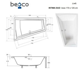 Ванна Besco Intima Duo с отделкой, 170x125 см, левосторонняя цена и информация | Ванны | kaup24.ee