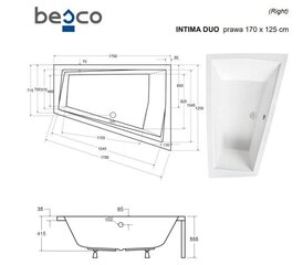 Ванна Besco Intima Duo с отделкой, 170x125 см, правосторонняя цена и информация | Ванны | kaup24.ee