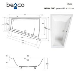 Ванна Besco Intima Duo с отделкой, 180x125 см, правосторонняя цена и информация | Ванны | kaup24.ee