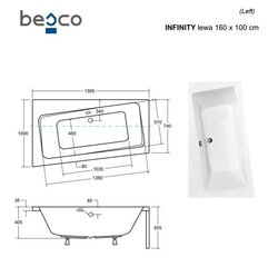 Ванна Besco Infinity, 160x100 см, левосторонняя цена и информация | Ванны | kaup24.ee