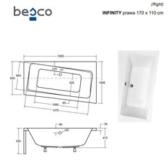 Ванна Besco Infinity с отделкой, 170x110 см, правосторонняя цена и информация | Ванны | kaup24.ee