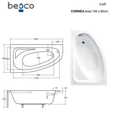 Vann Besco Cornea, 140x80 cm, vasakpoolne hind ja info | Vannid | kaup24.ee