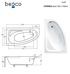 Vann Besco Cornea Comfort, 150x100 cm, vasakpoolne hind ja info | Vannid | kaup24.ee