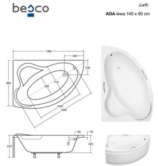 Ванна Besco Ada с отделкой, 140x90 см, левосторонняя цена и информация | Ванны | kaup24.ee