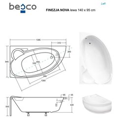 Ванна Besco Finezja Nova с отделкой, 140x95 см, левосторонняя цена и информация | Ванны | kaup24.ee