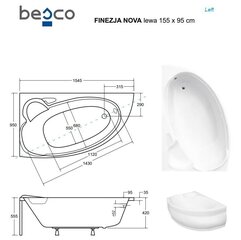 Ванна Besco Finezja Nova с отделкой, 155x95 см, левосторонняя цена и информация | Ванны | kaup24.ee