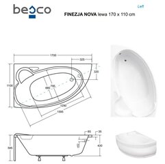 Ванна Besco Finezja Nova с отделкой, 170x110 см, левосторонняя цена и информация | Ванны | kaup24.ee