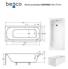 Ванна Besco Continea с отделкой, 140x70 см цена и информация | Ванночки | kaup24.ee