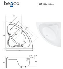 Ванна Besco Mia с отделкой, 140x140 см цена и информация | Ванны | kaup24.ee