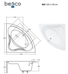 Ванна Besco Mia с отделкой, 120x120 см цена и информация | Ванны | kaup24.ee