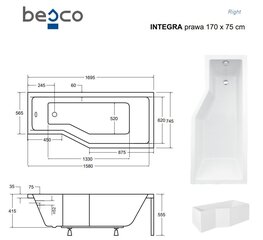 Ванна Besco Integra с отделкой, 170x75 см, правосторонняя цена и информация | Ванны | kaup24.ee