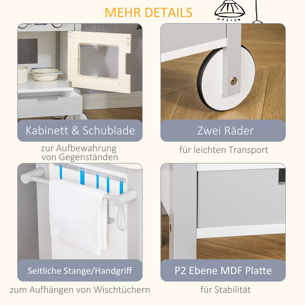 Ratastega laste kööginurk, 70x40x66,5 cm hind ja info | Tüdrukute mänguasjad | kaup24.ee