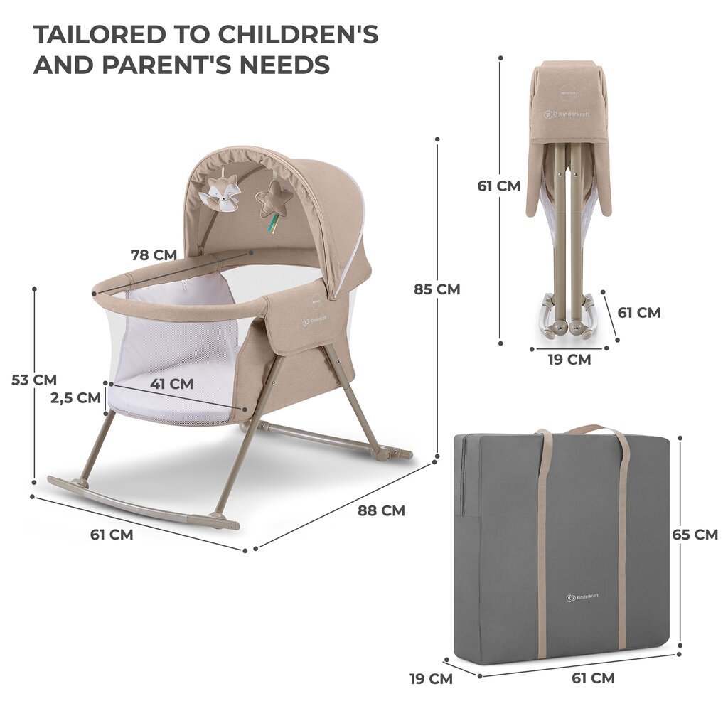 Beebivoodi-häll Kinderkraft Lovi, beige hind ja info | Reisivoodid, mänguaedikud | kaup24.ee