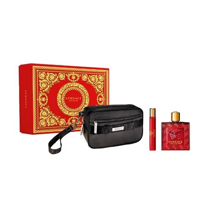 Komplekt Versace Eros Flame meestele: EDP 100 ml + miniatuur EDP 10 ml + kosmeetikakott цена и информация | Meeste parfüümid | kaup24.ee