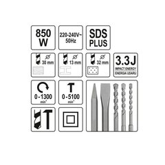 Перфоратор Yato SDS Plus 850 Вт 3J (YT-82122) цена и информация | Перфораторы | kaup24.ee