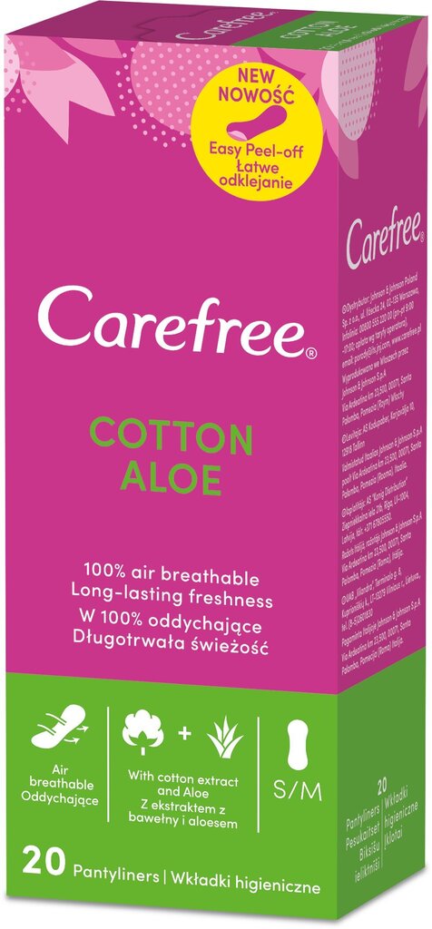 CAREFREE Aloe pesukaitsmed, 20 tk hind ja info | Tampoonid, hügieenisidemed, menstruaalanumad | kaup24.ee