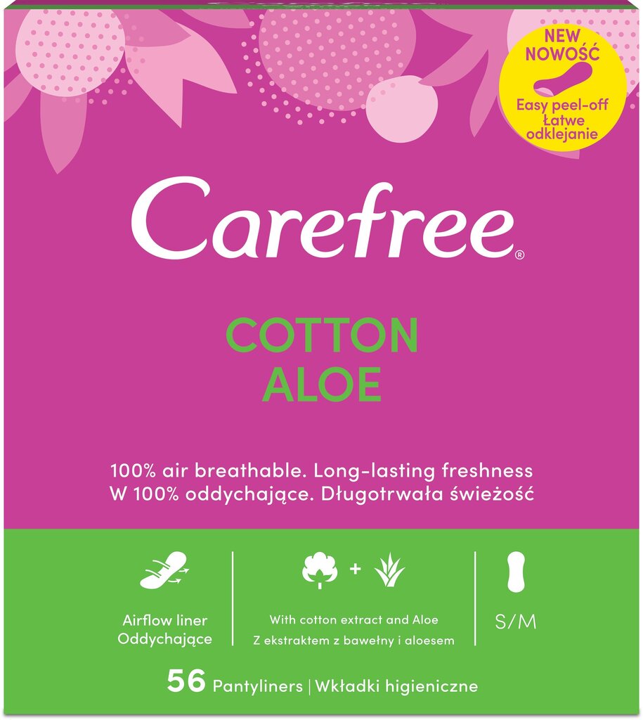 CAREFREE Aloe pesukaitsmed, 56 tk hind ja info | Tampoonid, hügieenisidemed, menstruaalanumad | kaup24.ee