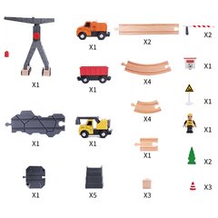 Puidust ehitusmasinate rada autodega Tooky Toy L-TH682, erinevad värvid, 35 tk hind ja info | Poiste mänguasjad | kaup24.ee