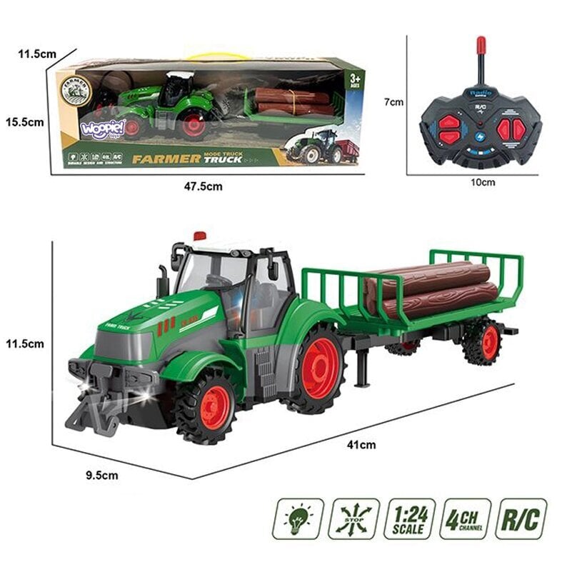 Kaugjuhtimispuldiga traktor koos haagisega, Woopie L-49256 hind ja info | Poiste mänguasjad | kaup24.ee